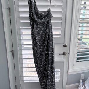 ✨ Silver Sequin One-Shoulder High Slit Gown | Prom | Gala | Black Tie ✨